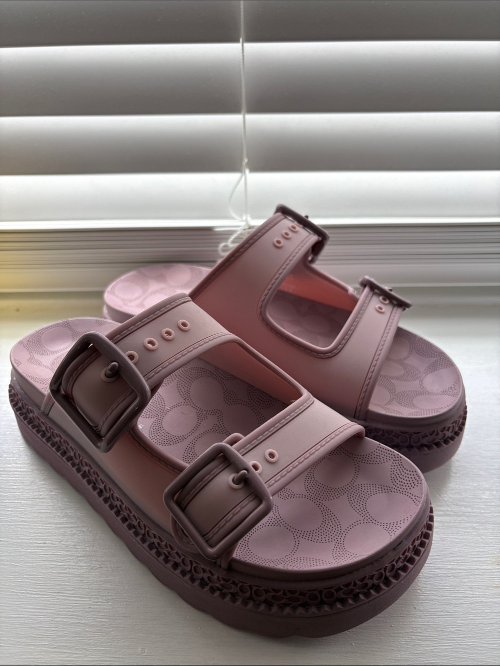 Coach Pink Double-Buckle Platform Slide Sandals